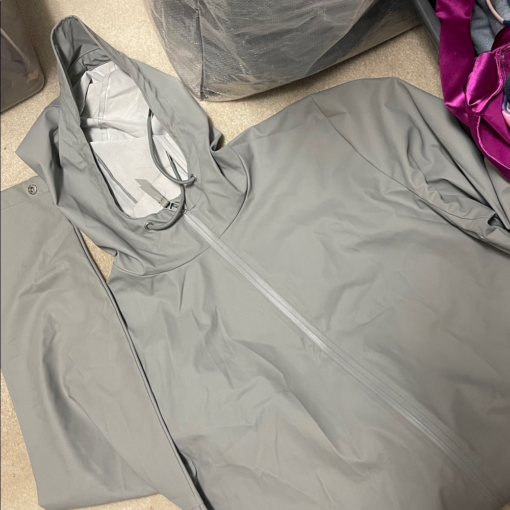 Rains hooded rain w coat zip up stone long jacket - Picture 12 of 13